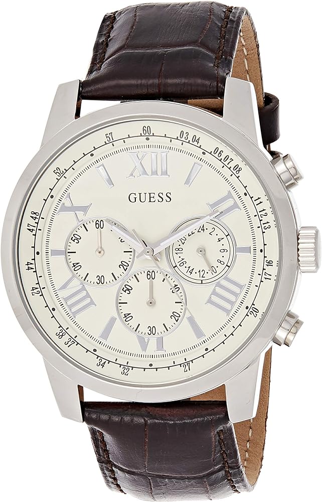 Guess Horizon Chronograph White Dial Brown Leather Strap Watch For Men - W0380G2
