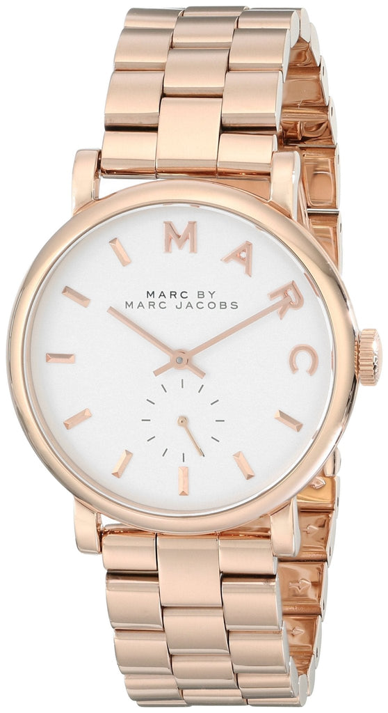 Marc Jacobs Baker White Dial Rose Gold Steel Strap Watch for Women - MBM3244