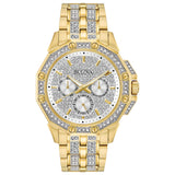 Bulova Crystal Collection Octova White Dial Gold Steel Strap Watch for Men - 98C126