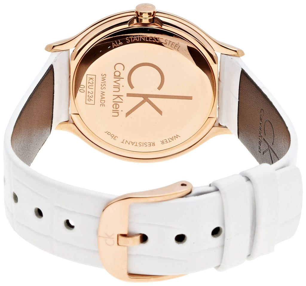Calvin Klein Skirt White Dial White Leather Strap Watch for Women - K2U236K6