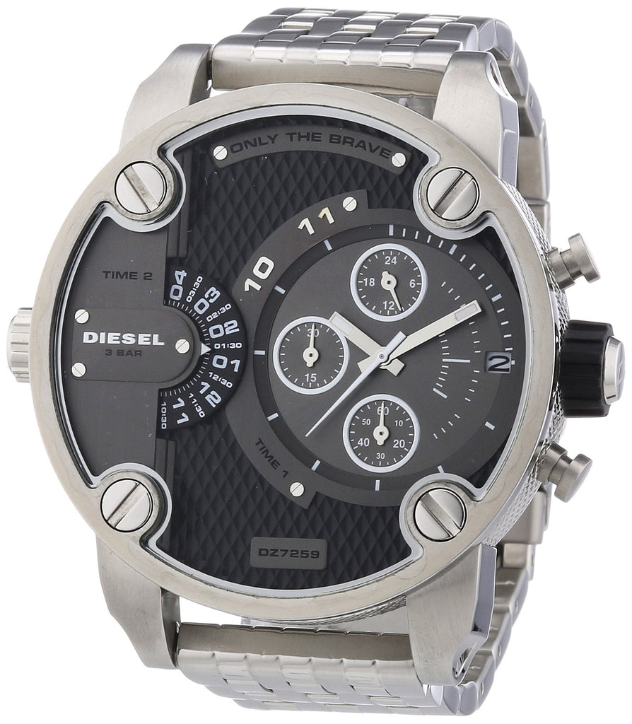 Diesel Little Daddy Chronograph Black Dial Silver Steel Strap Watch For Men - DZ7259