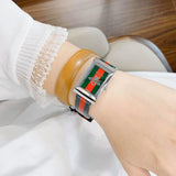 Gucci G Frame Quartz Green & Red Mother of Pearl Dial Multicolor Leather Strap Watch For Women - YA147408