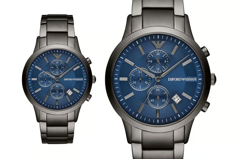 Emporio Armani Renato Chronograph Quartz Blue Dial Black Steel Strap Watch For Men - AR11215