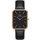 Daniel Wellington Quadro Black Dial Black Leather Strap Watch For Women  - DW00100449