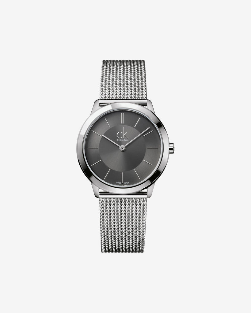 Calvin Klein Minimal Grey Dial Silver Mesh Bracelet Watch for Men - K3M22124