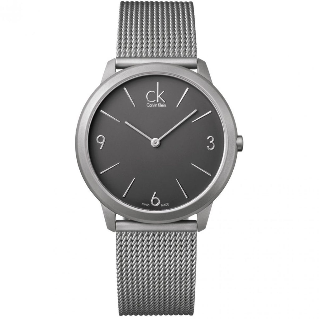 Calvin Klein Minimal Grey Dial Silver Mesh Bracelet Watch for Men - K3M51154
