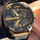 Diesel Mr Daddy 2.0 Chronograph Black Dial Gold Steel Strap Watch For Men - DZ7333