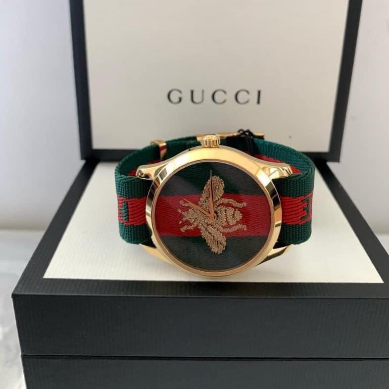 Gucci Le Marche des Merveilles Green & Red Dial Green & Red NATO Strap Unisex Watch - YA126487