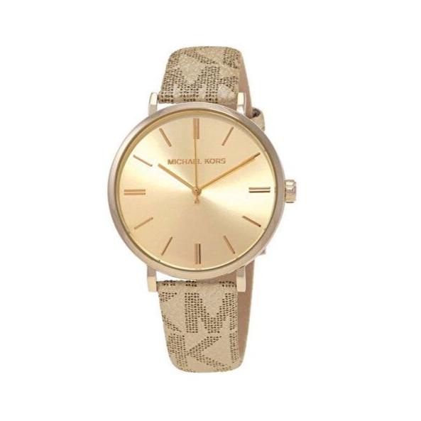 Michael Kors Addyson Quartz Gold Dial Gold Leather Strap Watch for Women - MK2952