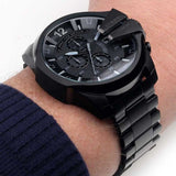 Diesel Mega Chief Chronograph Black Dial Black Steel Strap Watch For Men - DZ4355