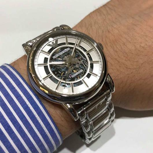Emporio Armani Meccanico Automatic Silver Dial Silver Steel Strap Watch for Men - AR60006