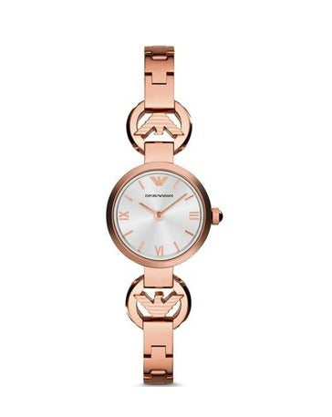 Emporio Armani Retro Quartz Silver Dial Rose Gold Steel Strap Watch For Women - AR1776