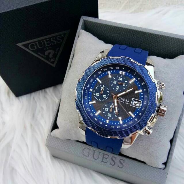 Guess Octane Chronograph Black Dial Blue Rubber Strap Watch For Men - W1047G2