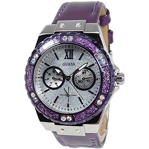 Guess Limelight Quartz Silver Dial Purple Leather Strap Watch For Women - W0775L6