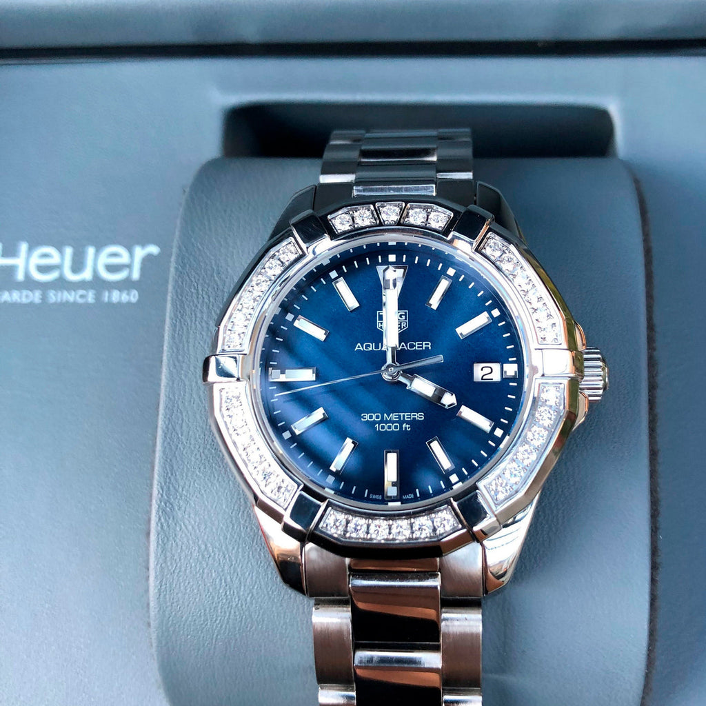 Tag Heuer Aquaracer Quartz Diamonds Blue Dial Silver Steel Strap Watch for Women - WAY131N.BA0748