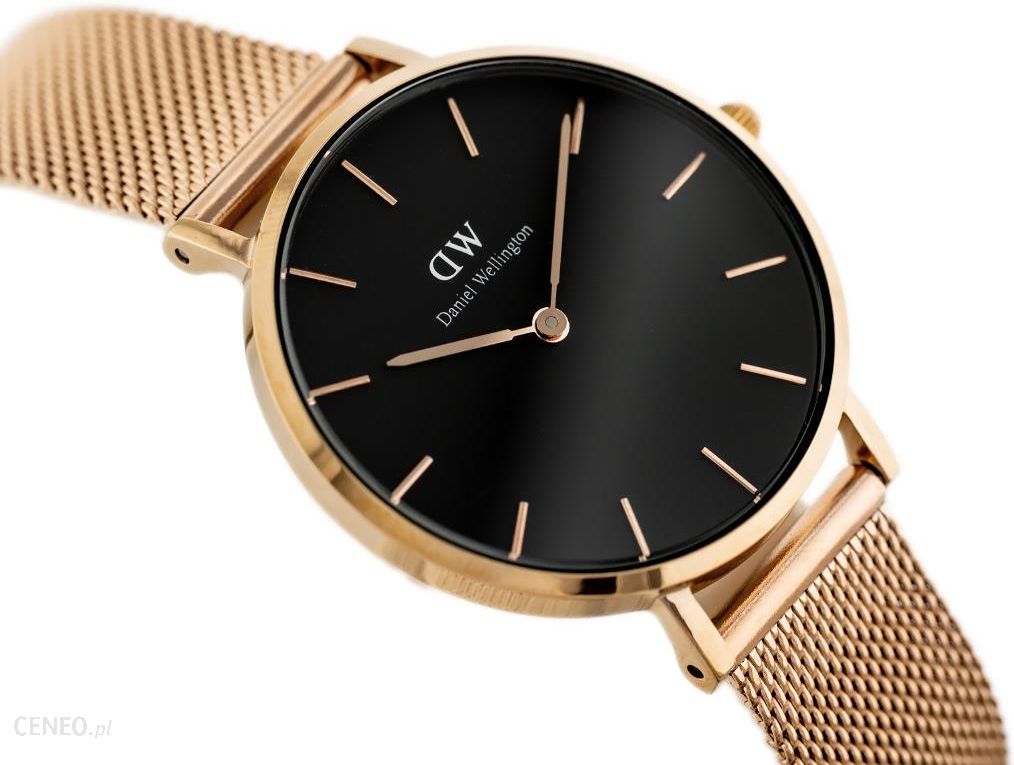Daniel Wellington Classic Melrose Black Dial Rose Gold Mesh Bracelet Watch For Women - DW00100161