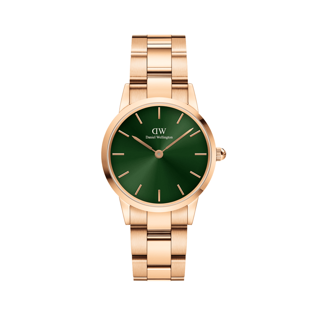 Daniel Wellington Iconic Link Emerald Green Dial Rose Gold Steel Strap Watch For Women - DW00100419