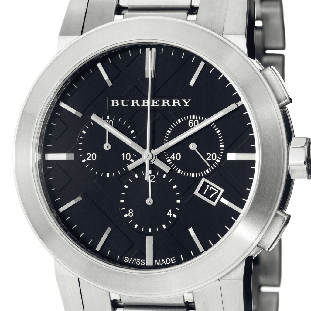 Burberry The City Black Dial Silver Steel Strap Watch for Men - BU9351