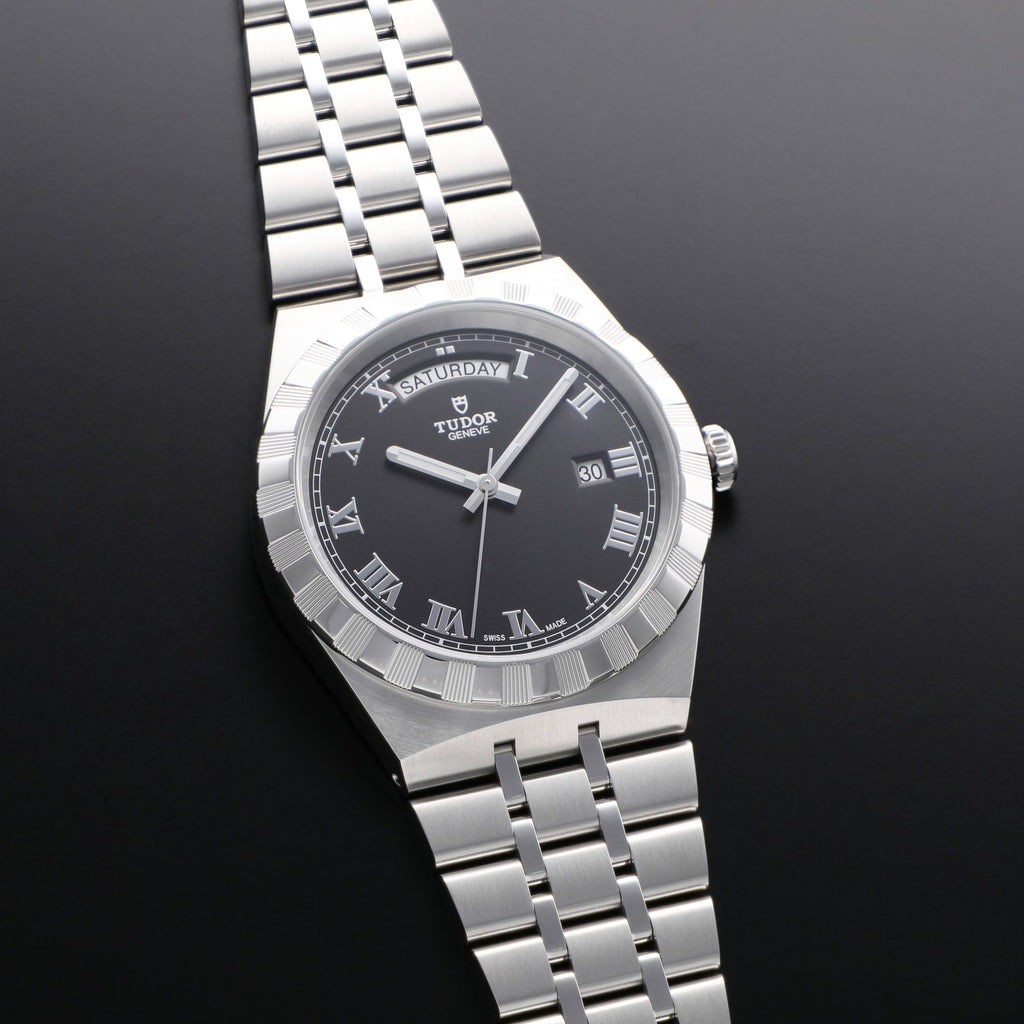 Tudor Royal Automatic Black Dial Silver Steel Strap Watch for Men - M28600-0003