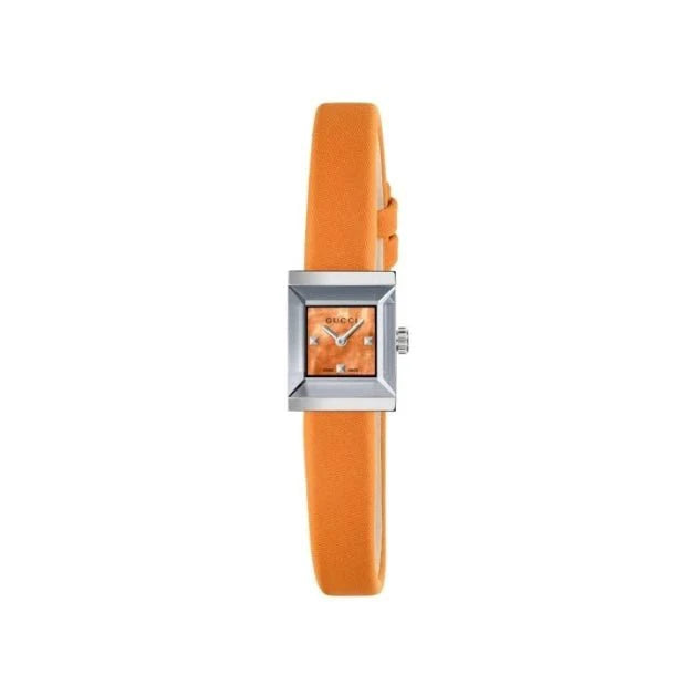 Gucci G-Frame Square Mother of Pearl Orange Dial Orange Leather Strap Watch For Women - YA128532
