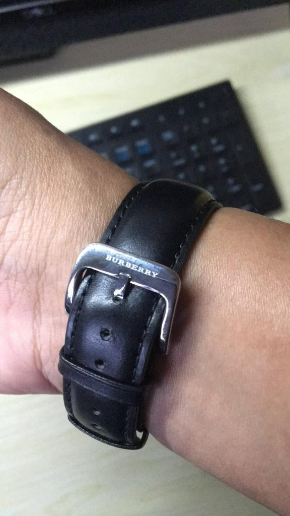 Burberry The Classic Horseferry Beige Dial Black Leather Strap Watch for Men - BU10000