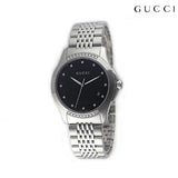 Gucci G Timeless Diamonds Black Dial Silver Steel Strap Watch For Women - YA126408