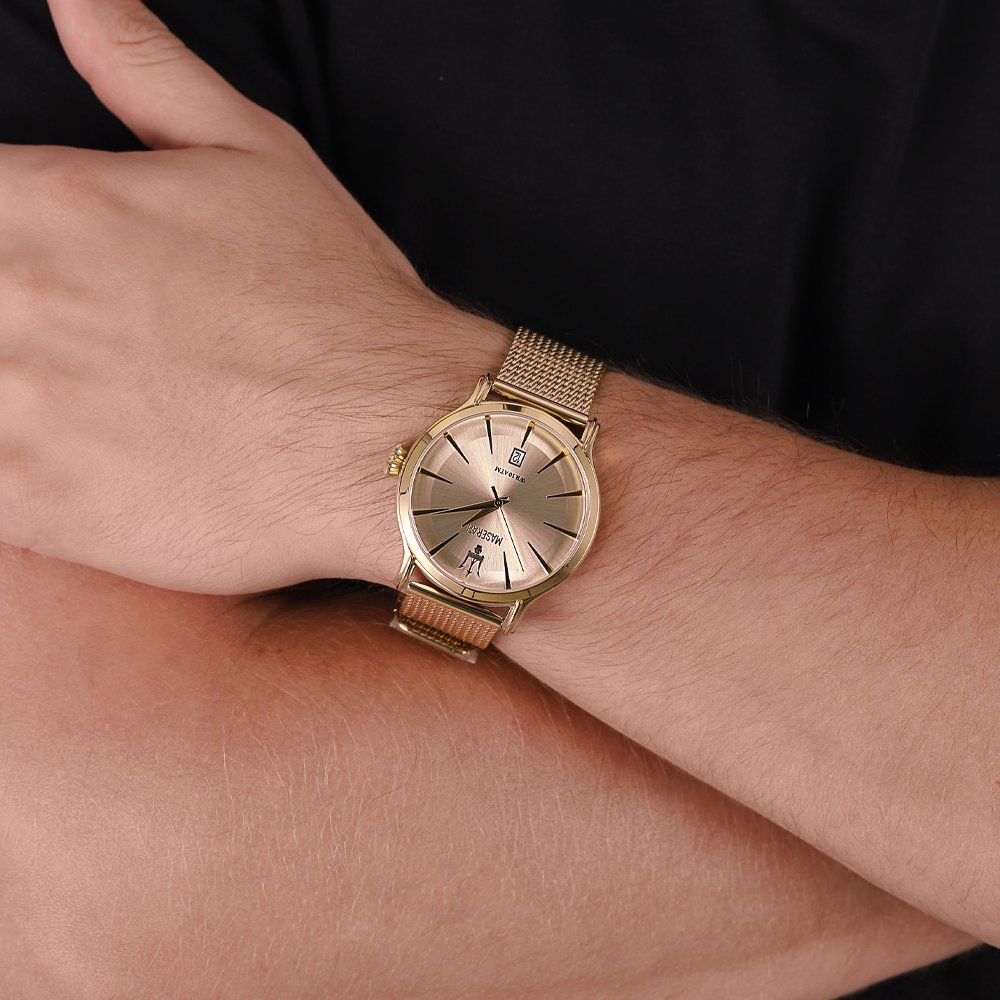 Maserati Epoca Golden Dial Golden Mesh Bracelet Watch For Men - R8853118003