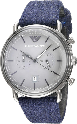 Emporio Armani Aviator Quartz Grey Dial Blue Fabric Strap Watch For Men - AR11144