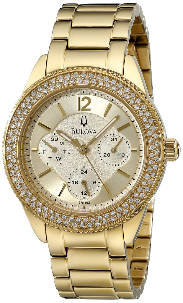 Bulova Multi Function Gold Dial Gold Steel Strap Watch for Women - 97N102