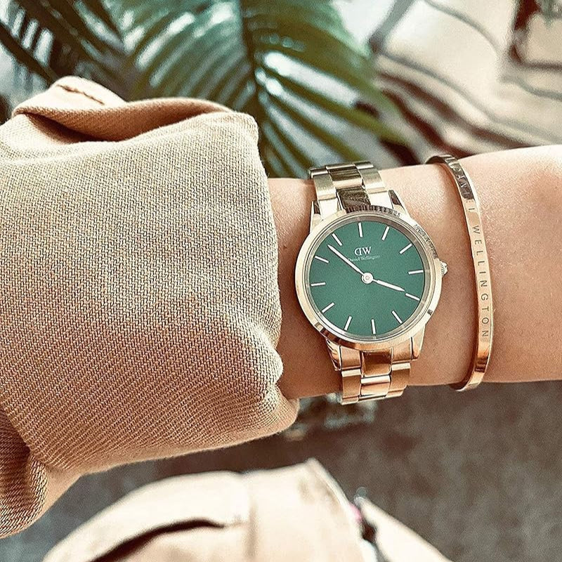 Daniel Wellington Iconic Link Emerald Green Dial Rose Gold Steel Strap Watch For Women - DW00100419