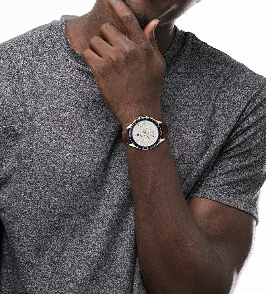 Tommy Hilfiger Chase Quartz Brown Dial Brown Leather Strap Watch for Men - 1791579