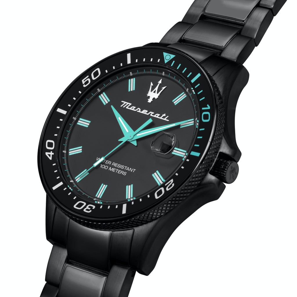 Maserati SFIDA Aqua Edition Analog Black Dial Black Steel Strap Watch For Men - R8853144001