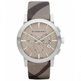 Burberry The City Smoke Dial Checked Brown Leather Strap Watch for Men - BU9358