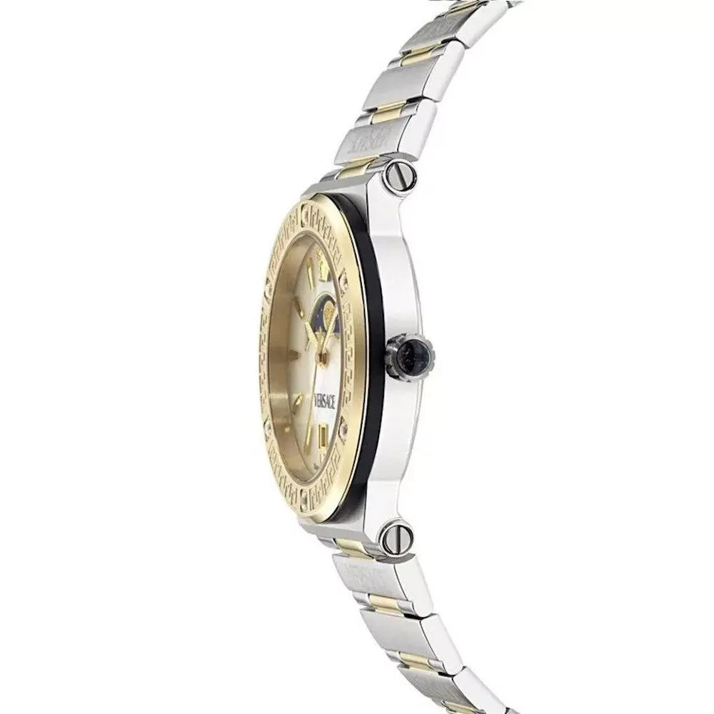 Versace Greca Logo Moonphase Mother of Pearl Dial Two Tone Steel Strap Watch for Women - VE7G00524