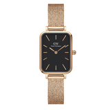 Daniel Wellington Quadro Melrose Black Dial Rose Gold Mesh Bracelet Watch For Women - DW00100432