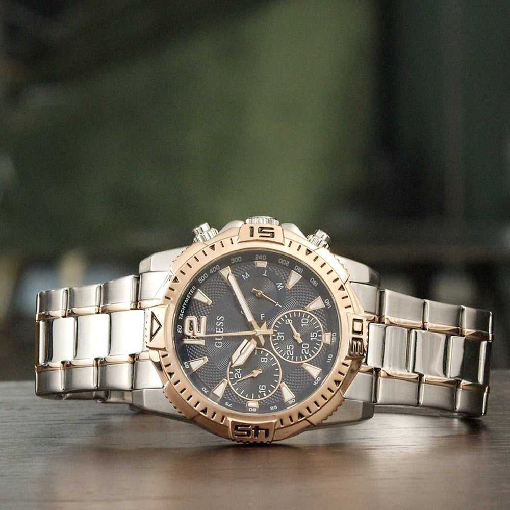 Guess Commander Chronograph Blue Dial Two Tone Steel Strap Watch for Men - GW0056G5