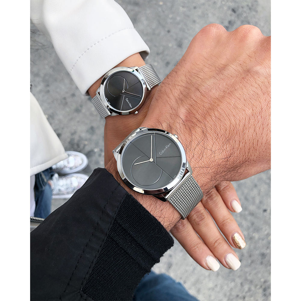Calvin Klein Minimal Grey Dial Silver Mesh Bracelet Watch for Men - K3M211Y3