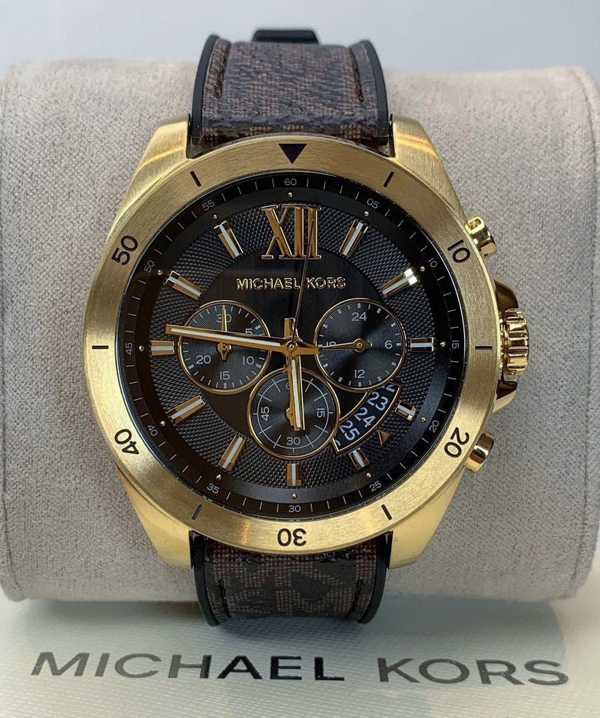 Michael Kors Brecken Chronograph Black Dial Brown Leather Strap Watch For Men - MK8849