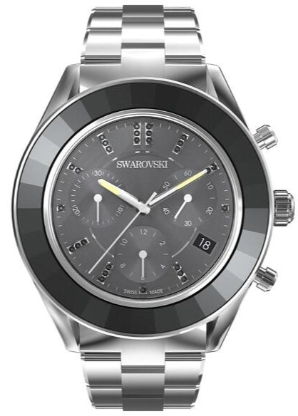 Swarovski Octea Lux Sport Chronograph Black Dial Silver Steel Strap Watch for Women - 5610520
