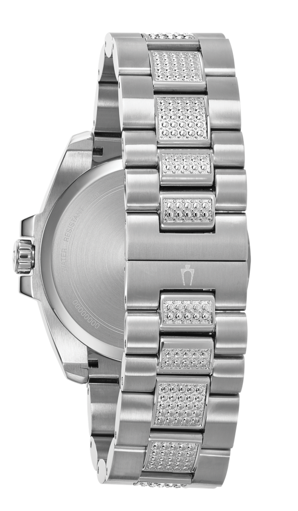 Bulova Crystal Collection Chronograph Black Dial Two Tone Steel Strap Watch for Men - 96C126