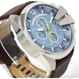 Diesel Mega Chief Chronograph Blue Dial Brown Leather Strap Watch For Men - DZ4281