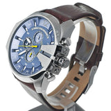 Diesel Mega Chief Chronograph Blue Dial Brown Leather Strap Watch For Men - DZ4281
