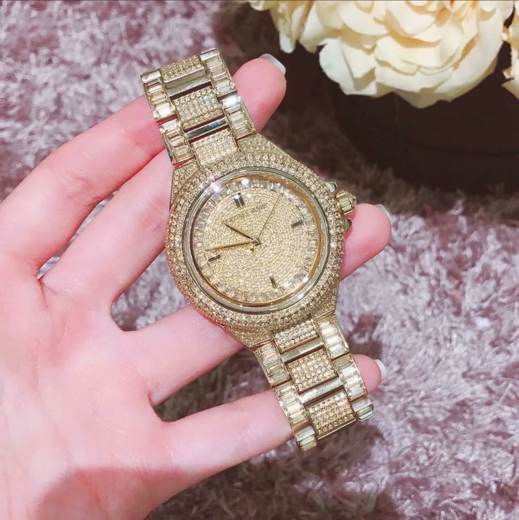 Michael Kors Camille Diamonds Gold Dial Gold Steel Strap Watch for Women - MK5720