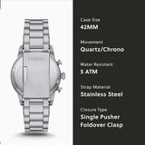 Fossil Sport Tourer Chronograph Black Dial Silver Steel Strap Watch for Men - FS6045