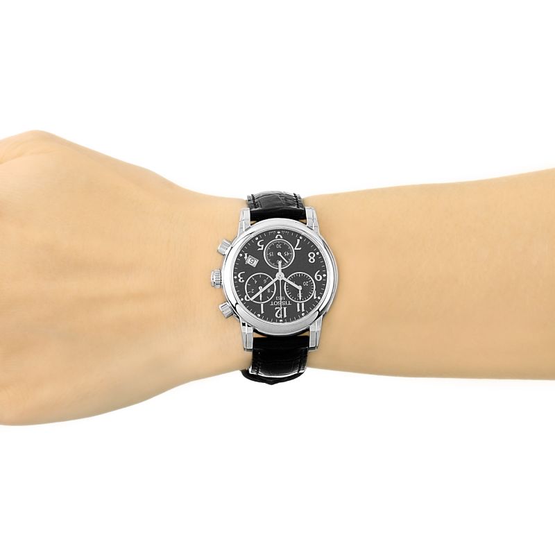 Tissot Dressport Chronograph Black Dial Black Leather Strap Watch for Women - T050.217.17.057.00