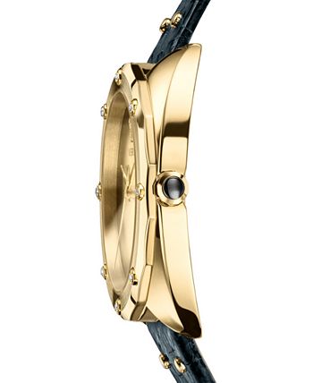 Versace Shadov Gold Dial Green Leather Strap Watch For Women - VEBM01018