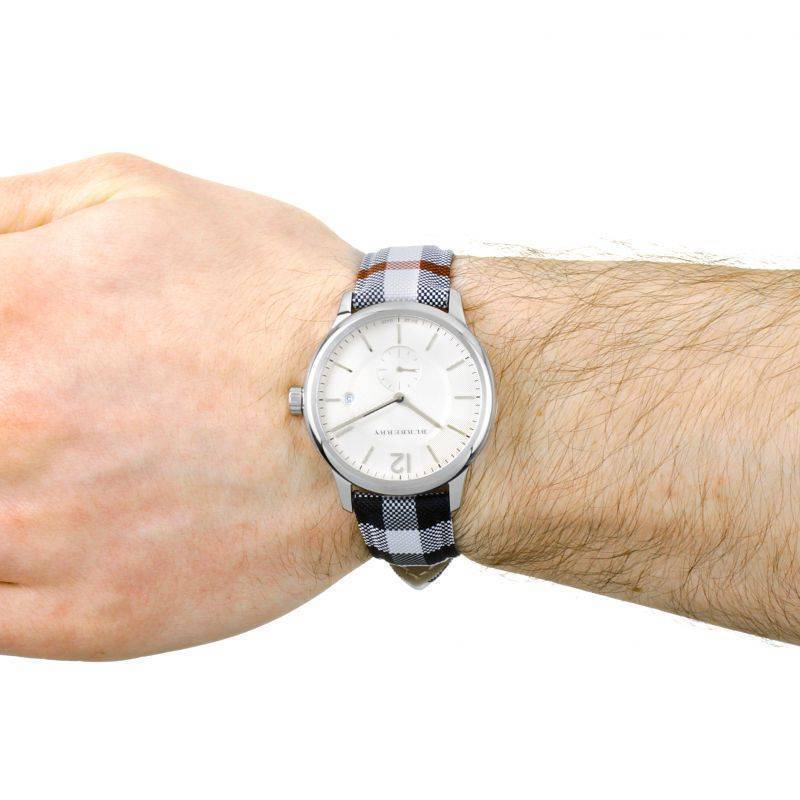 Burberry The Classic Horseferry Silver Dial Black Leather Strap Watch for Men - BU10002