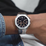 Guess Edge Chronograph Black Dial Silver Steel Strap Watch For Men - GW0539G1