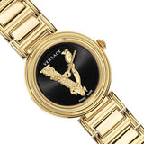 Versace V Virtus Quartz Black Dial Gold Steel Strap Watch For Women - VET300121