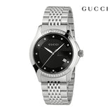 Gucci G Timeless Diamonds Black Dial Silver Steel Strap Watch For Women - YA126408
